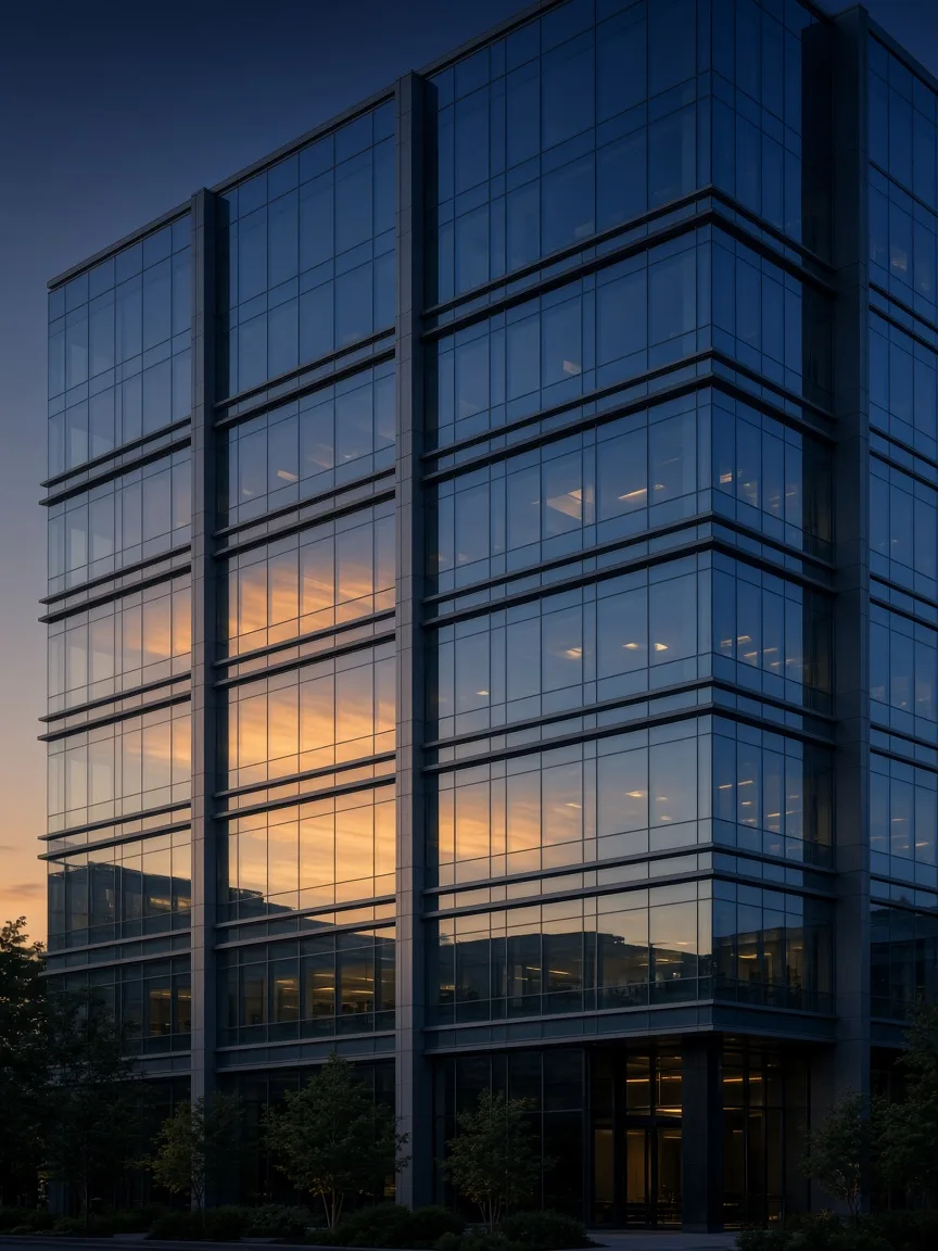 Modern glass office building representing a technology partnership for a smarter tomorrow