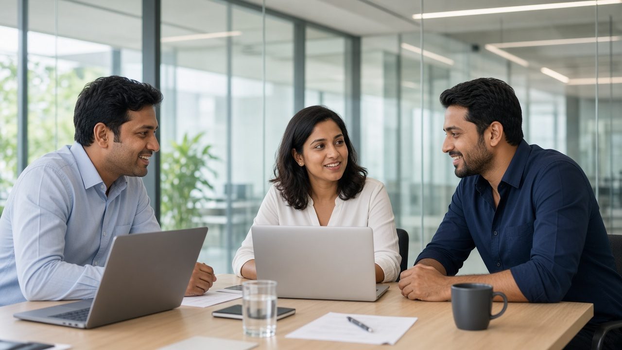 Professionals discussing Java full-stack development training